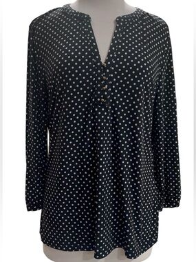 New York & Company Black Polka Dot Long-Sleeve Tunic